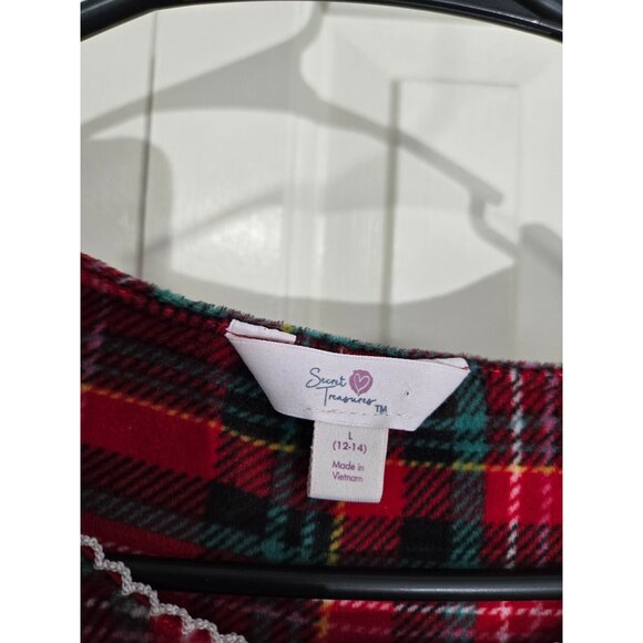 Red Plaid Long Sleeve Nightgown With Lace Accent By Secret Treasures L (12-14) P - Picture 3 of 4